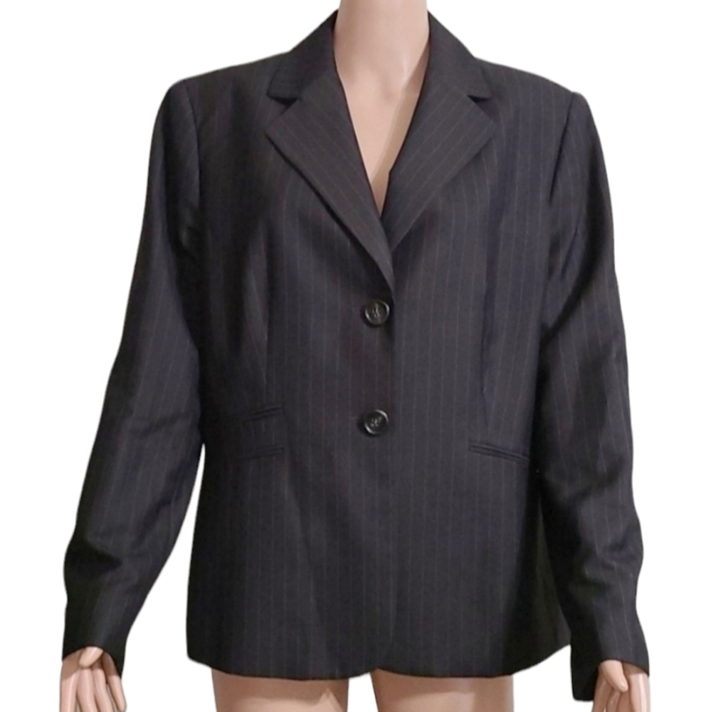 KASPER Women 1PC Brown Striped Polyester Rayon Blazer long sleeve Size 12
